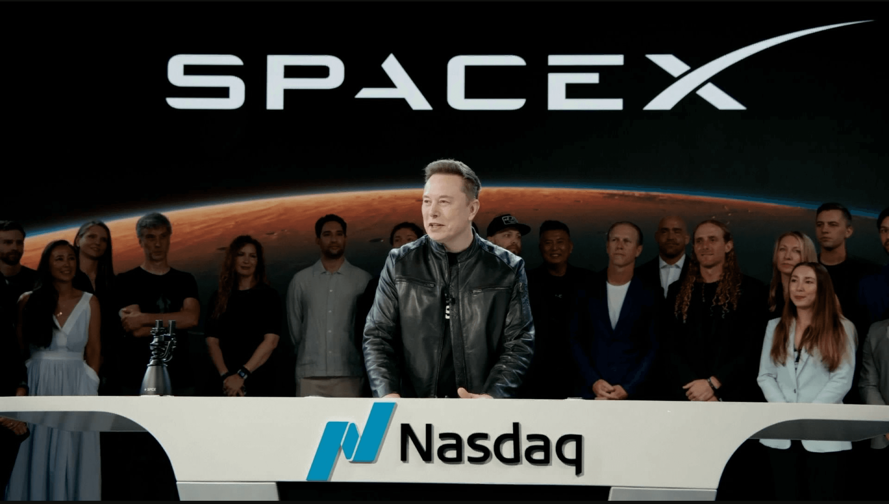 Retail investors received about 20% of the allocation, far more than the typical IPO, with some even celebrating an allocation of one share. SpaceX executives, including President Gwynne Shotwell and Chief Financial Officer Bret Johnsen, celebrated at the Nasdaq market site in New York's Times Square after ringing the opening bell on Friday. Musk held a separate event for ​employees in Texas. 'ALMOST SURREAL' The IPO is a culmination of Musk's long-held ambitions in space and technology, and has stood out for rewriting Wall Street's IPO playbook and drawing legions of retail investors into the market.  Item 1 of 2 Founder, CEO, Chairman, and Chief Engineer of SpaceX, Elon Musk, speaks via videolink on the day of SpaceX's initial public offering (IPO) at the Nasdaq MarketSite in New York City, U.S., June 12, 2026. REUTERS/Brendan McDermid [1/2]Founder, CEO, Chairman, and Chief Engineer of SpaceX, Elon Musk, speaks via videolink on the day of SpaceX's initial public offering (IPO) at the Nasdaq MarketSite in New York City, U.S., June 12, 2026. REUTERS/Brendan McDermid Purchase Licensing Rights, opens new tab   “Elon deserves an extreme premium because of ​his track record and his vision for calling technology trends early," said Shaun Maguire, a Sequoia Capital partner who has led the firm's $2 billion investment in SpaceX. Sequoia Capital's investment is worth over $20 billion at the IPO price, a person familiar with the ‌matter told Reuters. At $75 ⁠billion, the IPO's proceeds were more than double those of Saudi Aramco's record-setting 2019 IPO. SpaceX's valuation could rise further should underwriters exercise their right to sell additional shares, a decision typically made within 30 days after the offering. “Seeing the company that I joined when it was just some sketches on paper become this valuable is almost surreal," said Tom Mueller, a founding SpaceX employee who spent 18 years at the company and a shareholder, who is now CEO of Impulse Space, a spacecraft startup. An estimated 4,000 current or former SpaceX employees will become millionaires based on the value of their SpaceX shares, according to Hill.com. Although SpaceX's lack of profitability makes it ineligible to join the S&P 500 (.SPX), opens new tab, its expected fast-track inclusion ​in the Nasdaq 100 will soon make it a major ​holding for passive funds and ETFs that track ⁠the index, creating a fresh source of demand for its shares. It will take about a month before SpaceX gets added to that index under Nasdaq's new fast-entry rules, as opposed to a typical wait of as much as a year. Some analysts expect SpaceX's debut to trigger a reshuffling of investor portfolios, creating selling pressure on other technology heavyweights as ​funds rotate into the stock. On Friday, shares of other space firms and satellite companies declined sharply, with Planet Labs (PL.N), opens new tab down 9% and EchoStar (SATS.O), opens new tab down 11%. SpaceX said its ​market opportunity spans $28.5 trillion, a figure ⁠it called the largest in human history. With its leading position in space - the firm says its operation is responsible for more than four-fifths of the mass launched into orbit over the past three years - and revenues from Starlink, some investors said it has a strong foundation upon which to build. Some analysts have already issued positive ratings on the company, but Morningstar analysts this month said it is more fairly valued at around $780 billion, and CFRA on Friday started coverage with a sell rating. "This ⁠is not a ​name you're buying based on fundamentals. For me, the analogy is Amazon. This was a company that changed the way we live," said Nancy ​Tengler, CEO and CIO of Laffer Tengler Investments. A bubble chart showing the relative size of the biggest IPOs in the U.S. and their earnings at the time of debut A bubble chart showing the relative size of the biggest IPOs in the U.S. and their earnings at the time of debut Reporting by ​Manya Saini and Niket Nishant in Bengaluru and Echo Wang in New York; Additional reporting by Sriparna Roy, Noel Randewich, David Jeans, Joey Roulette and Akash Sriram; Editing by Colin Barr, Dawn Kopecki, David Gaffen, Anil D'Silva and Matthew Lewis