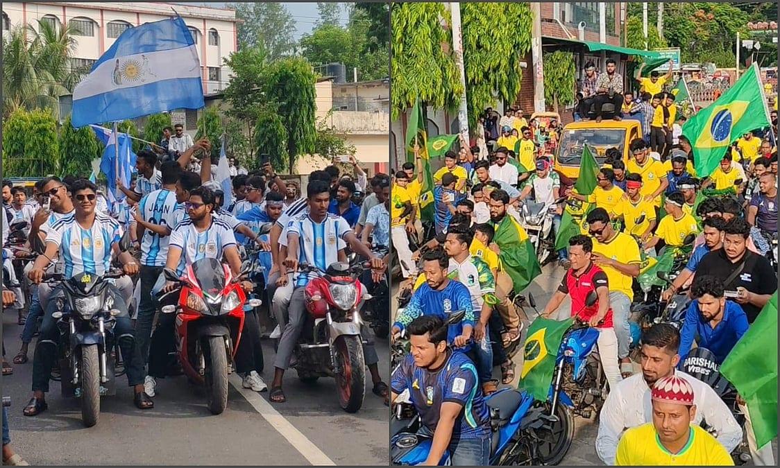 বরিশালে আর্জেন্টিনা ও ব্রাজিল সমর্থকদের পাল্টাপাল্টি শোভাযাত্রায় উৎসবের আমেজ